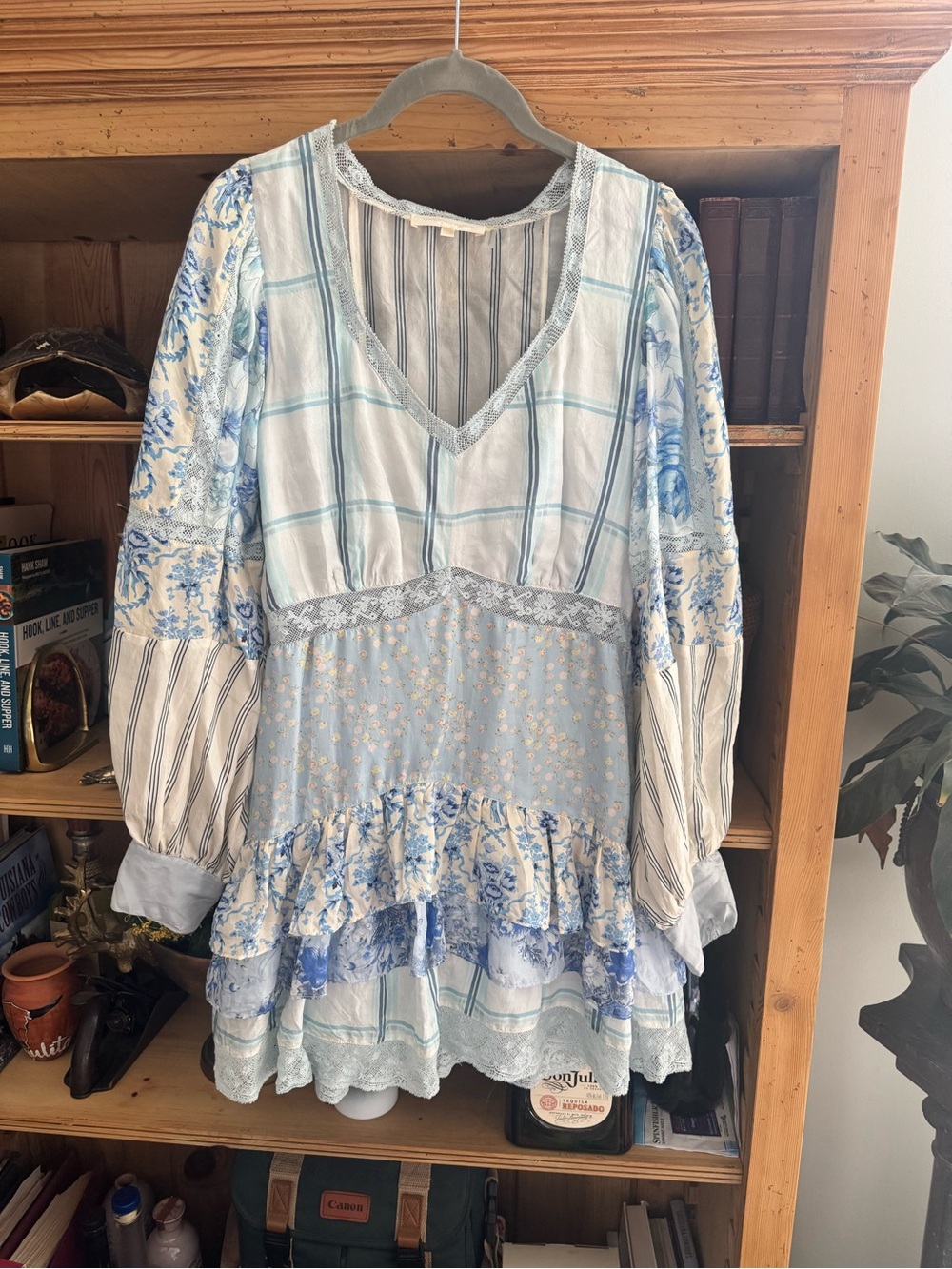 LoveShackFancy Blue & White Patchwork Peasant Tunic